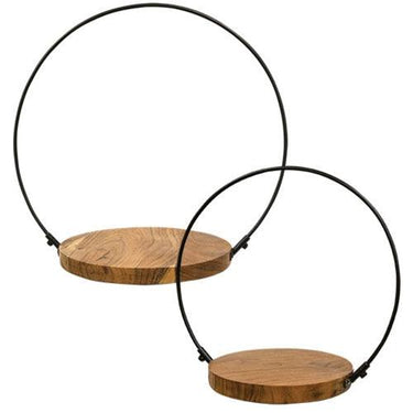 2 Set Wood & Iron Halo Candle Holders - The Fox Decor